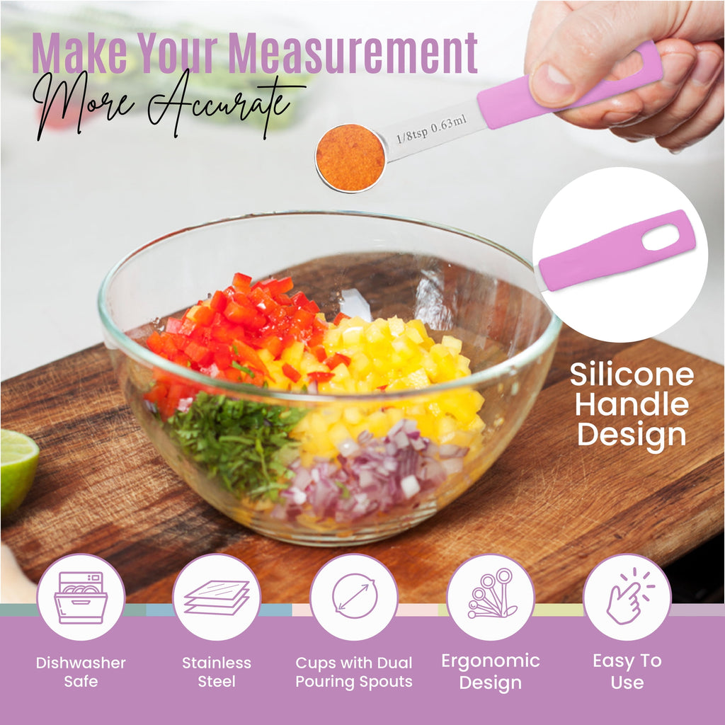 14-Piece Stainless Steel Measuring Cups and Spoons Set with 1/8 Teaspoon, 1/8 Cup Set