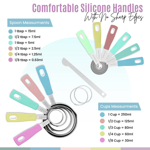 14-Piece Stainless Steel Measuring Cups and Spoons Set with 1/8 Teaspoon, 1/8 Cup Set